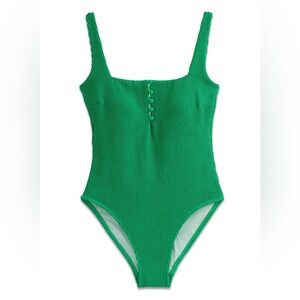 🇬🇧 BODEN Henley crinkle swimsuit 8 kelly green + linen mix sarong